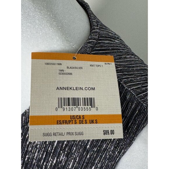 NEW Anne Klein Size S Metallic Black & Silver Cold-Shoulder Top Sleeve Ruffle - Picture 11 of 13